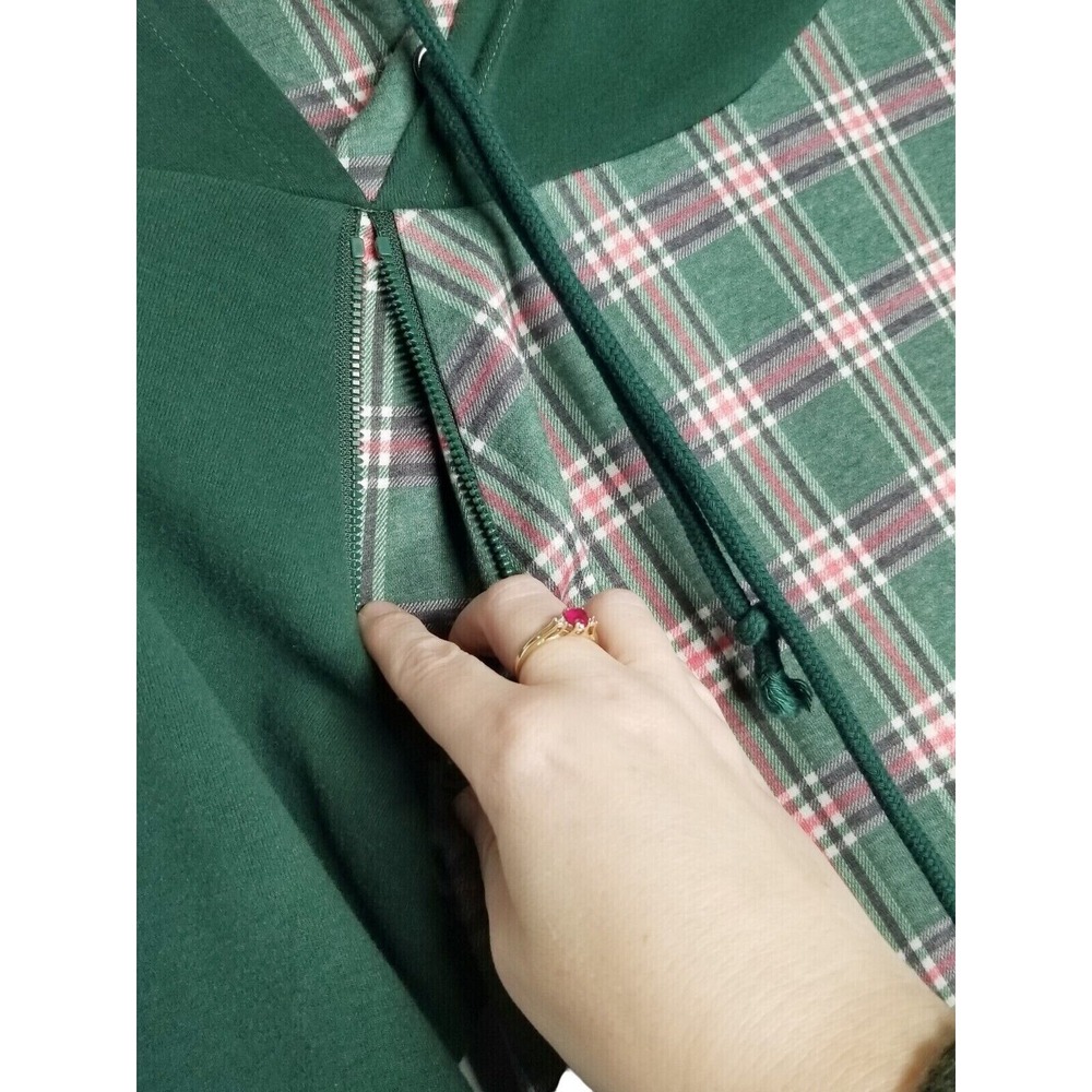 Michelle Mae Sweater green plaid Asymmetrical double hood size Medium - Picture 6 of 16